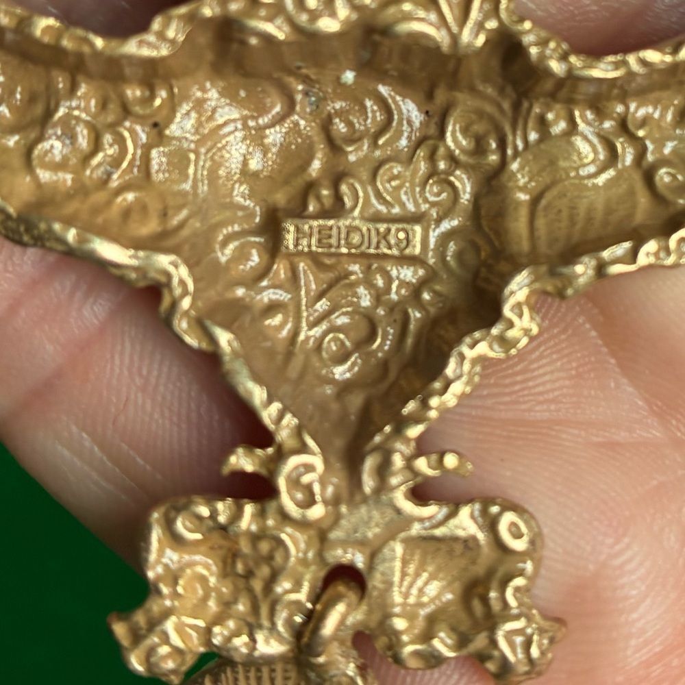NEW Art Noveau Juno & peacocks signed HEIDIK9 set of necklace/earrings goldtone - Picture 10 of 16